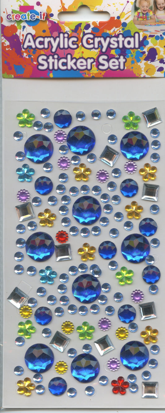 Rhinestones Acrylic Crystals - Blue with Assorted Colours - Circles/Flowers/Squares - 1 sheet