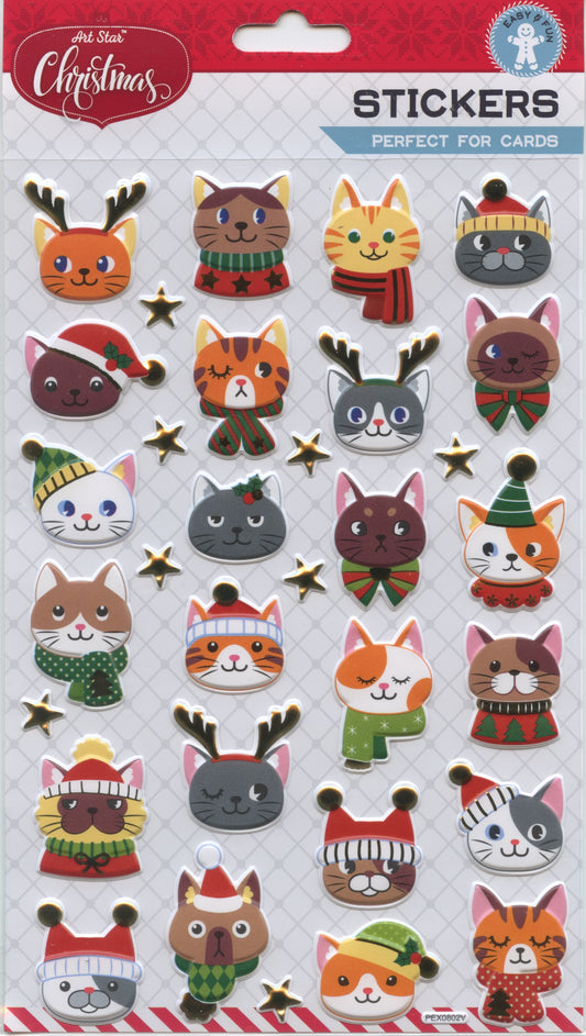 Art Star Christmas Foil Pop Up Stickers Cats 32pk