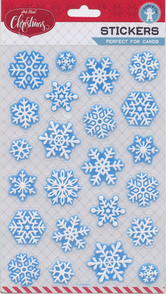 Art Star Christmas Stickers Blue White Snowflakes 23pk