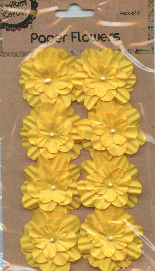 Paper Flowers  - Yellow - Pack of 8