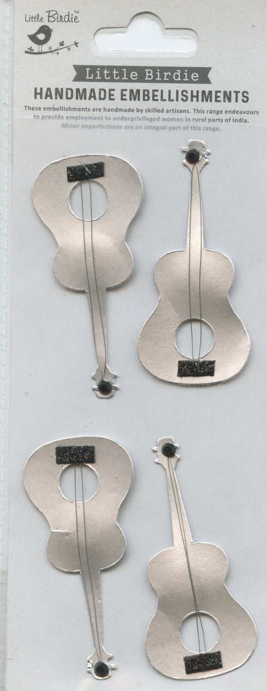 Little Birdie Handmade Embellishments Guitars 4pc
