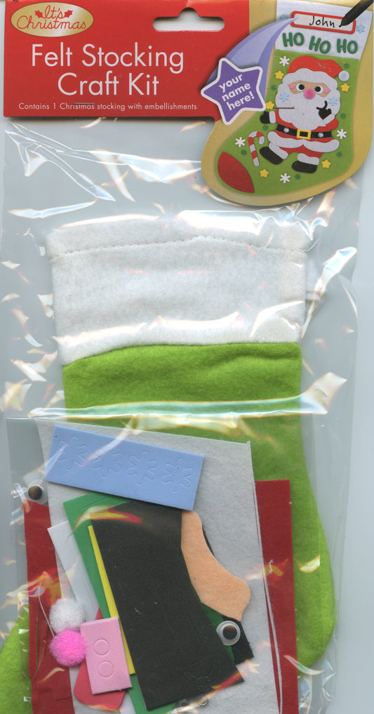 Felt Christmas Craft Kit - Green Stocking with embellishments - Makes 1