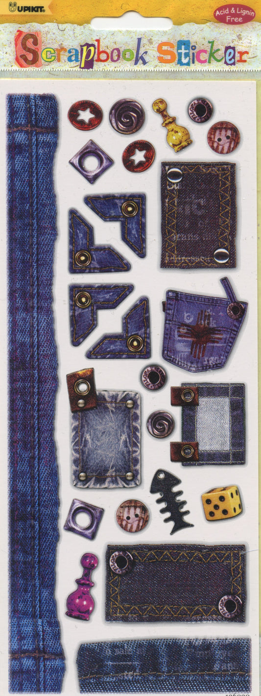 Scrapbook Stickers - Denim Theme - 1 Sheet