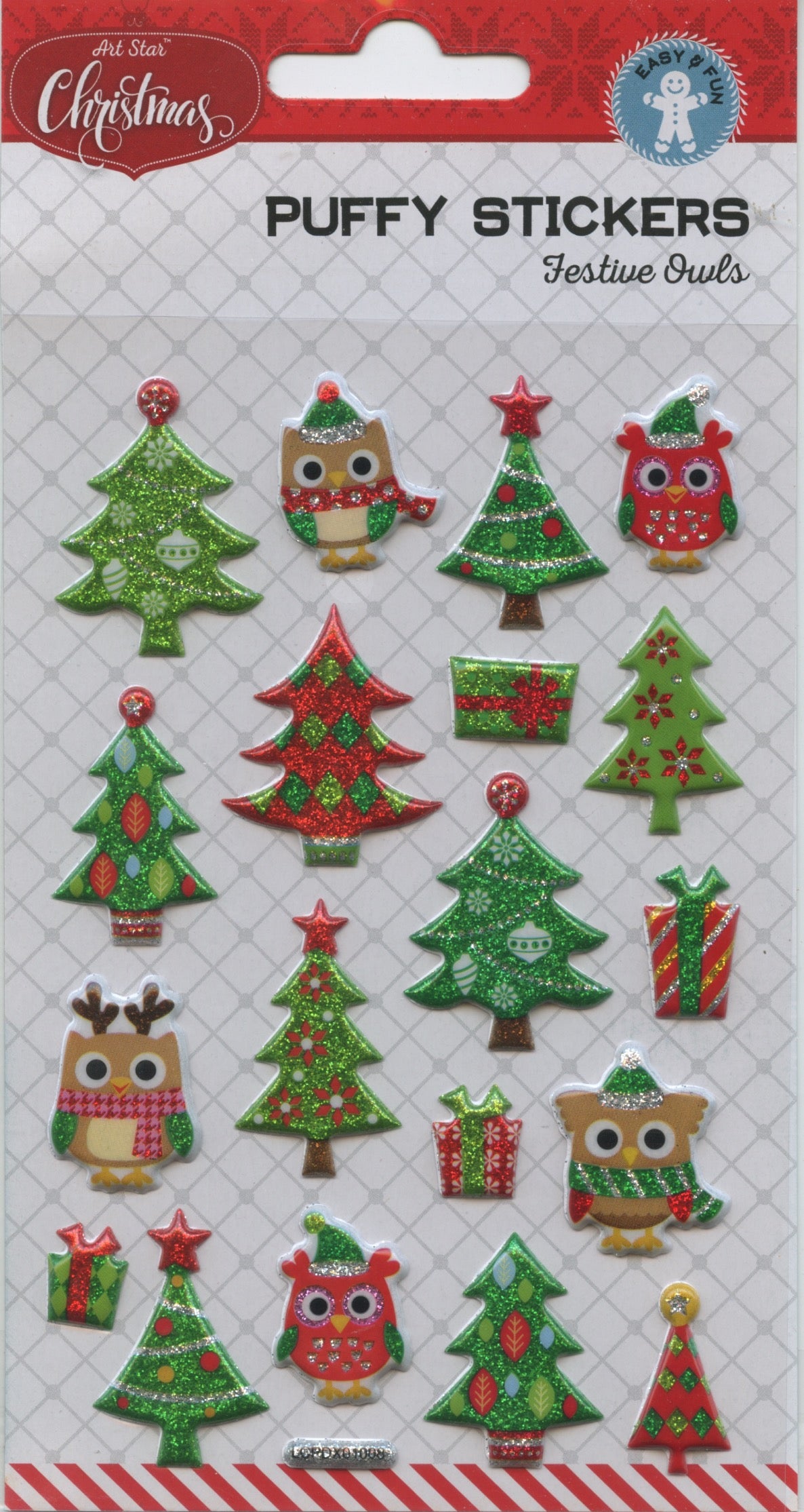 Art Star - Christmas Trees/Owls/Presents Puffy Stickers - 19 pk