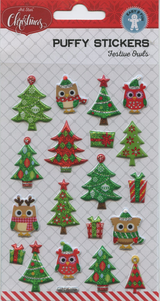Art Star - Christmas Trees/Owls/Presents Puffy Stickers - 19 pk