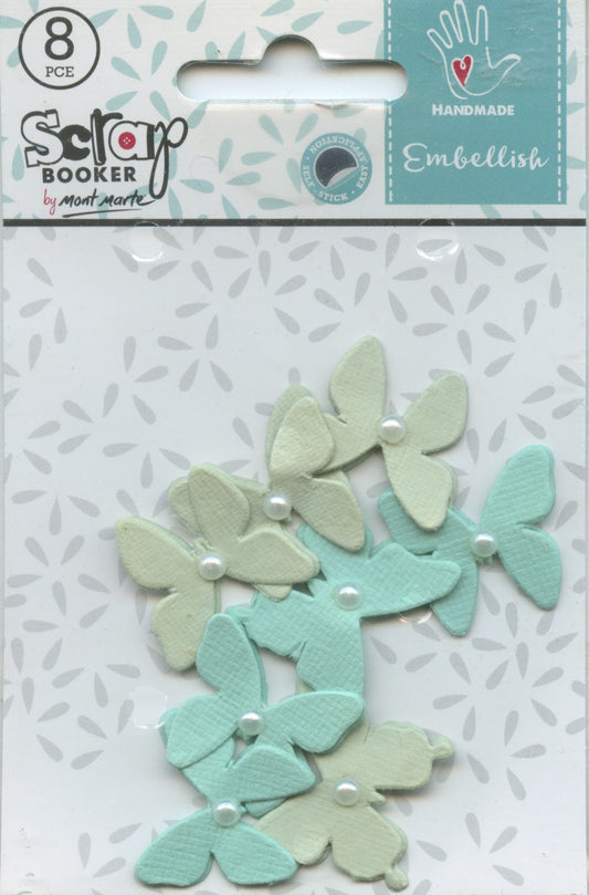 Scrap Booker Handmade Embellishments Pearl Butterflies Mint 8pc