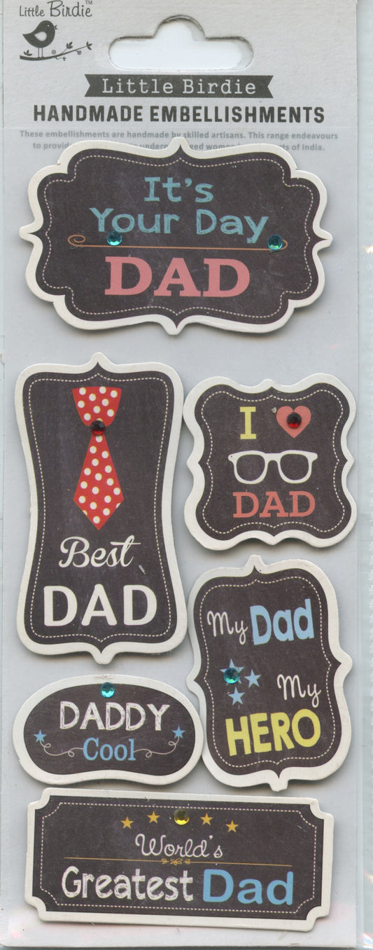 Little Birdie Handmade Embellishments Self Adhesive Father’s Day Chalk 6pc