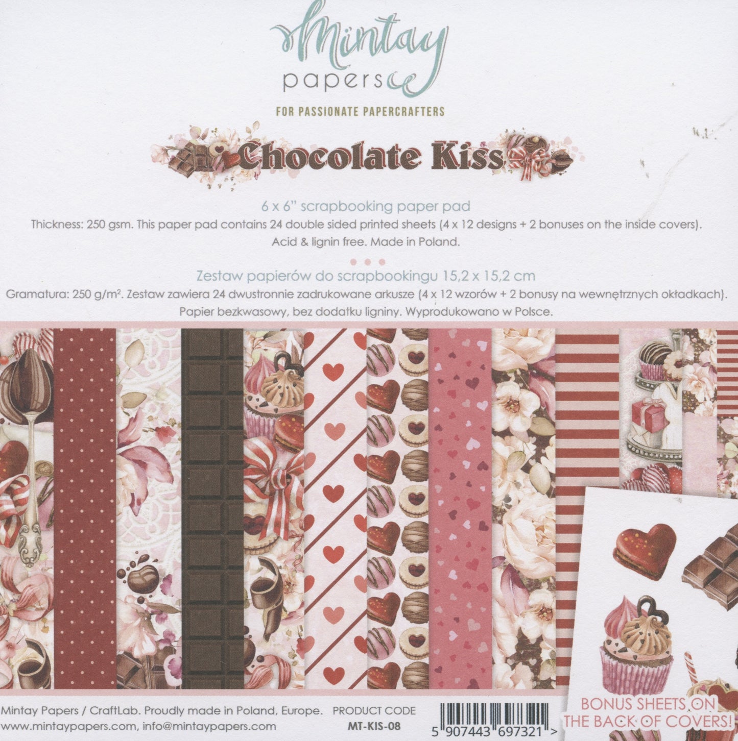 Chocolate Kiss Paper Pad - 24x Doubled sided sheets - 15.2x15.2cm