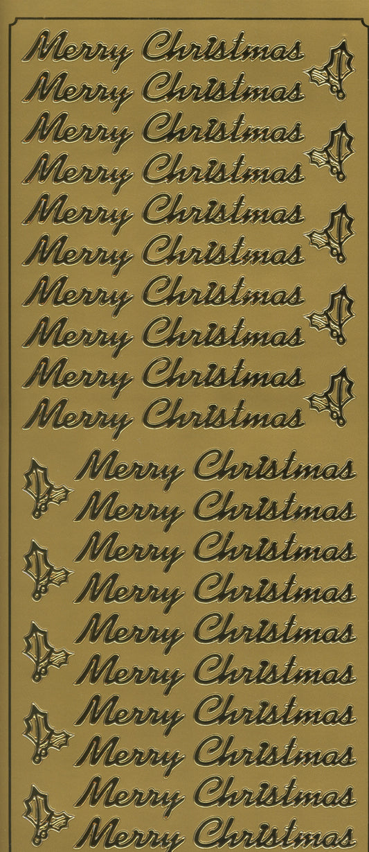 Merry Christmas wording  - Gold - Craft Stickers 50pk