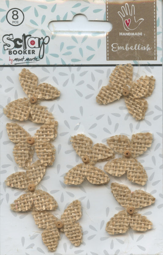 Scrap Booker Handmade Embellishments Burlap Beaded Butterflies 8pc