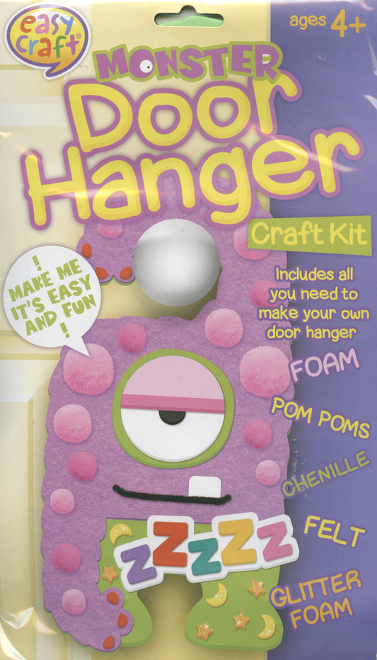 Monster - Foam Door Hanger - Craft Kit - Purple with Pom Poms