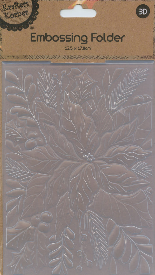 Embossing Folder - Christmas Poinsettia/Holly & Leaves - One Folder