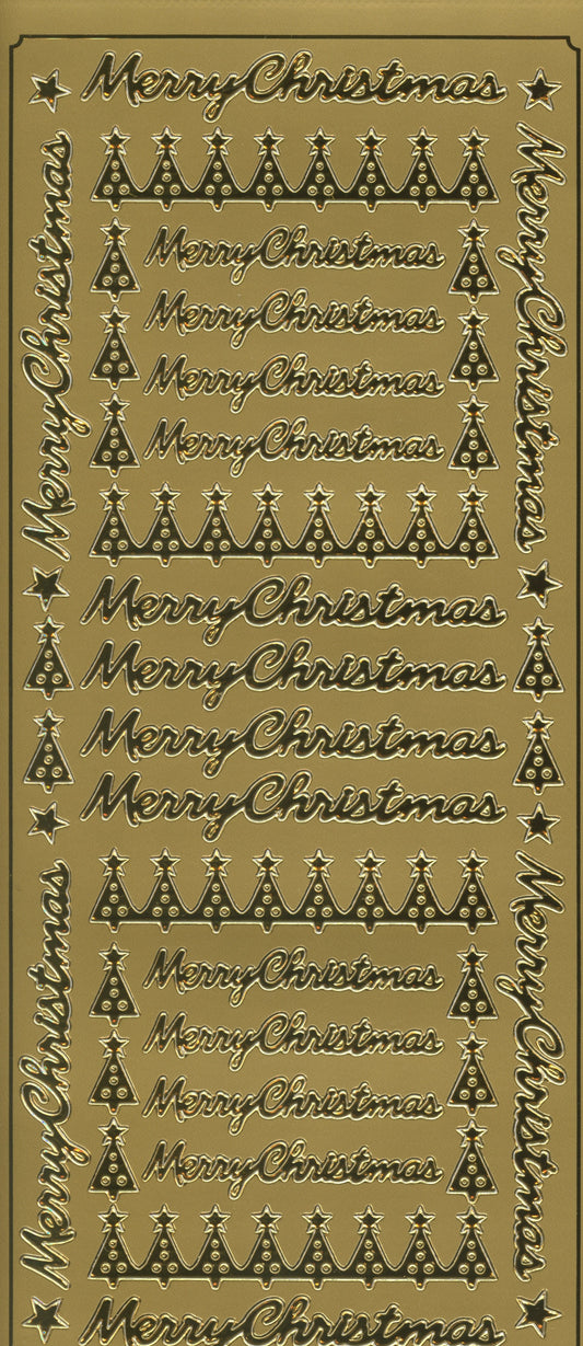 Merry Christmas wording with Christmas Trees - Gold - 1 sheet