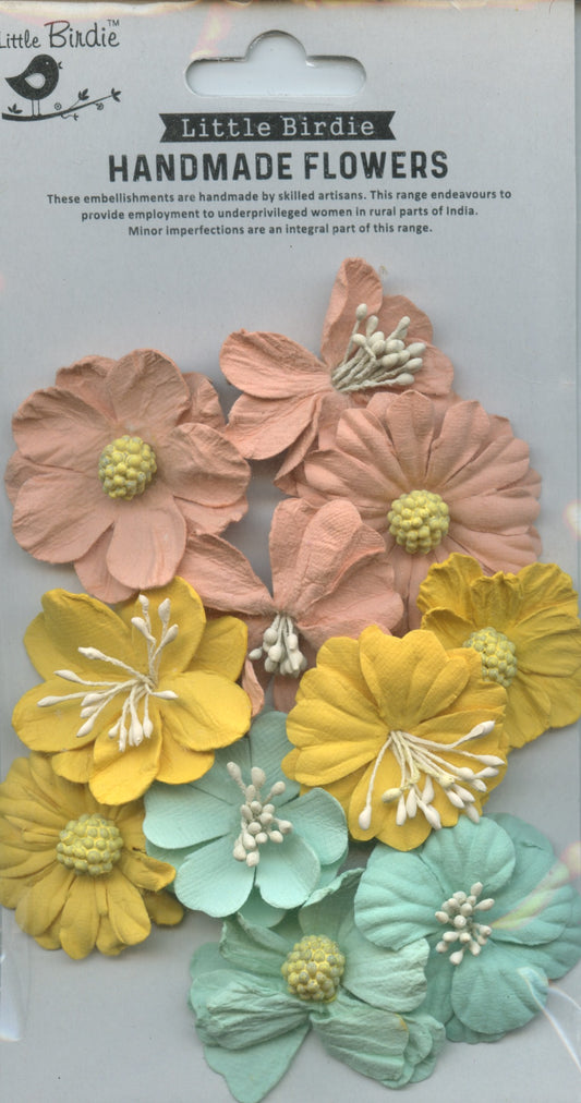 Little Birdie Handmade Embellishments Flowers 3D Noelle Pastel Palette 11pc