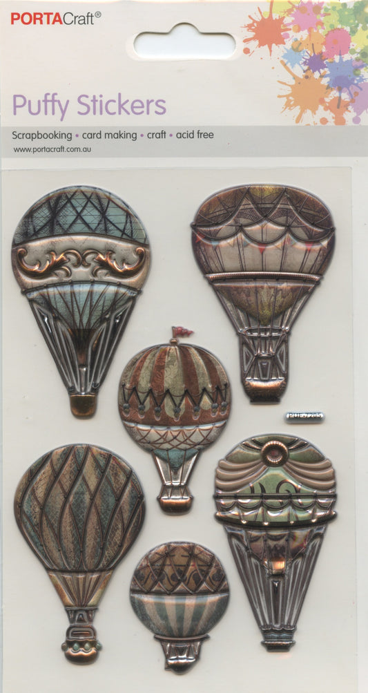 Puffy Stickers - Hot Air Balloons - 6 pk