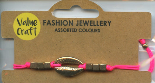Fashion Jewellery - Bracelet with Gold Shell look with pink trim band
