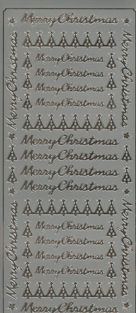 Merry Christmas wording with Christmas Trees - Silver - 1 sheet