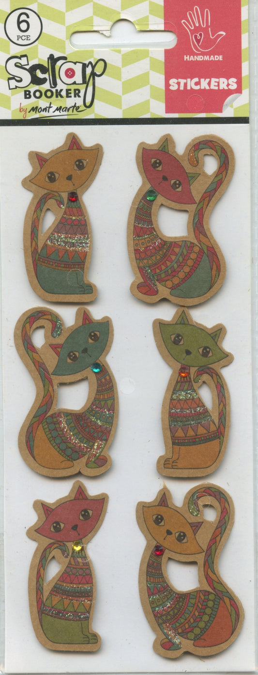 Scrap Booker Handmade Stickers - 3D Kraft Gem Cats - 6 pc