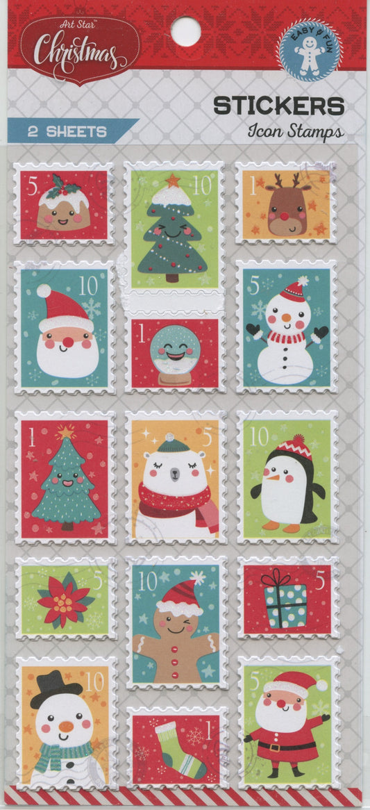 Christmas Icon Stamps - Stickers - 2 Sheets - 15 pk