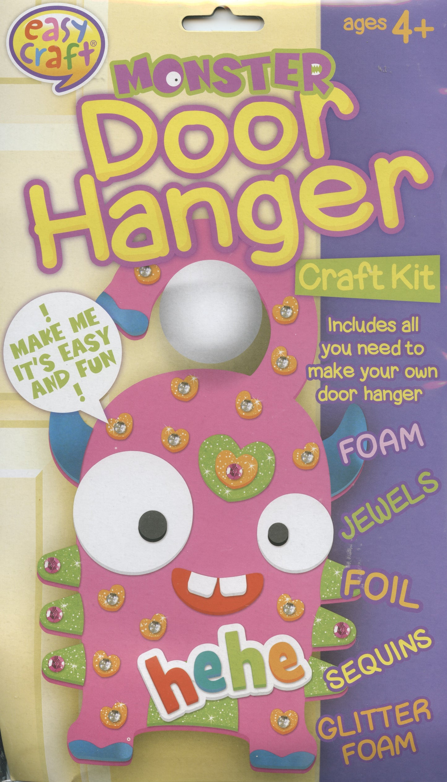 Monster - Foam Door Hanger - Craft Kit - Pink with gems
