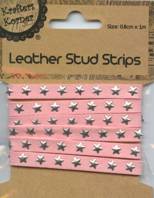 Leather Stud Strip - Pink with Silver Studs