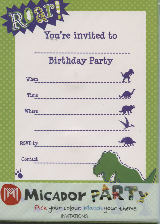 Dinosaur Theme - Party Invitations with envelopes - 10 pack - 10x15cm