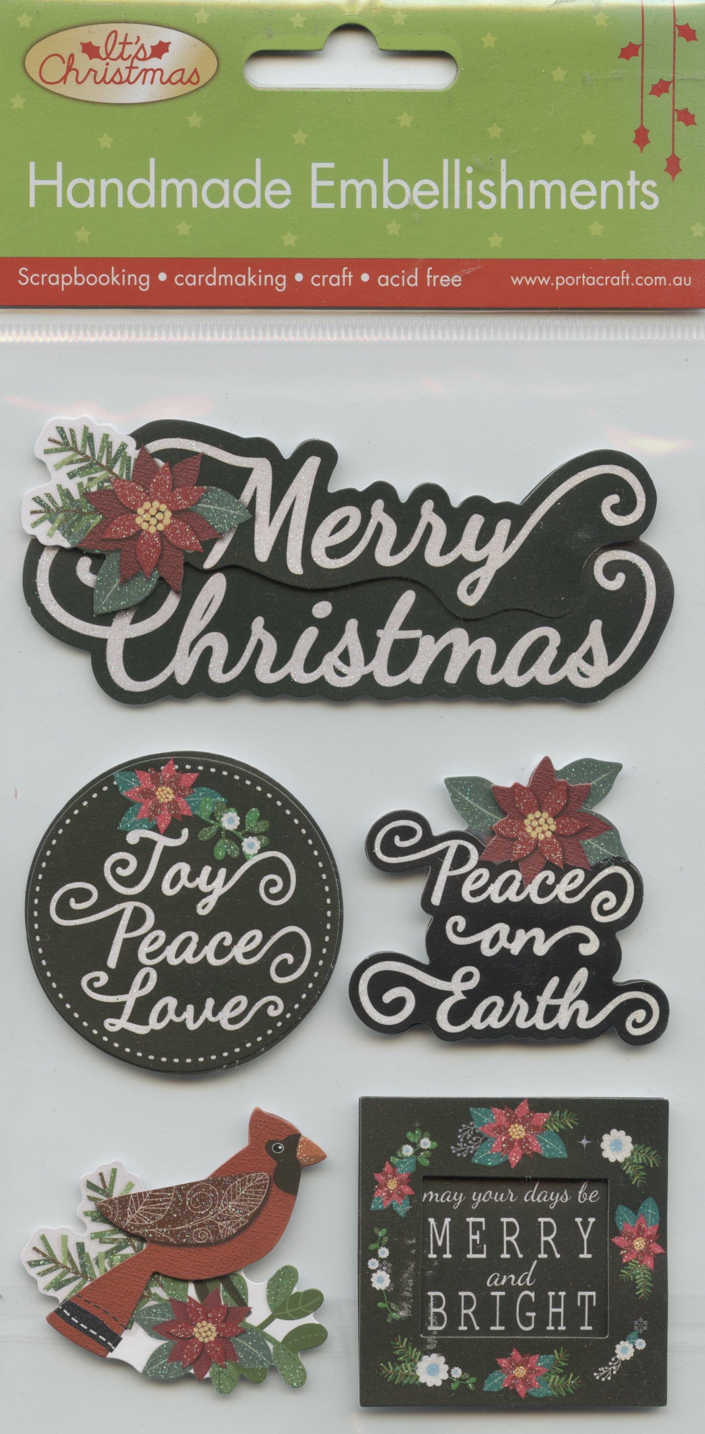 Porta Craft Handmade Embellishments Merry Christmas Tags 5pc