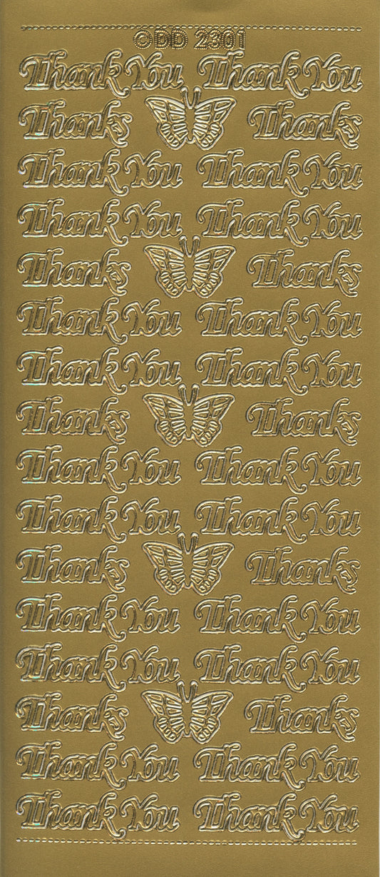 Thank You wording - Craft Stickers - Gold - 59 pce