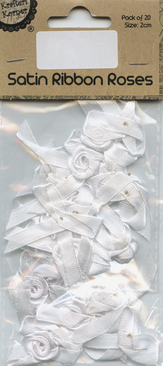 Satin Ribbon Roses - White - 20 pk - 2cm