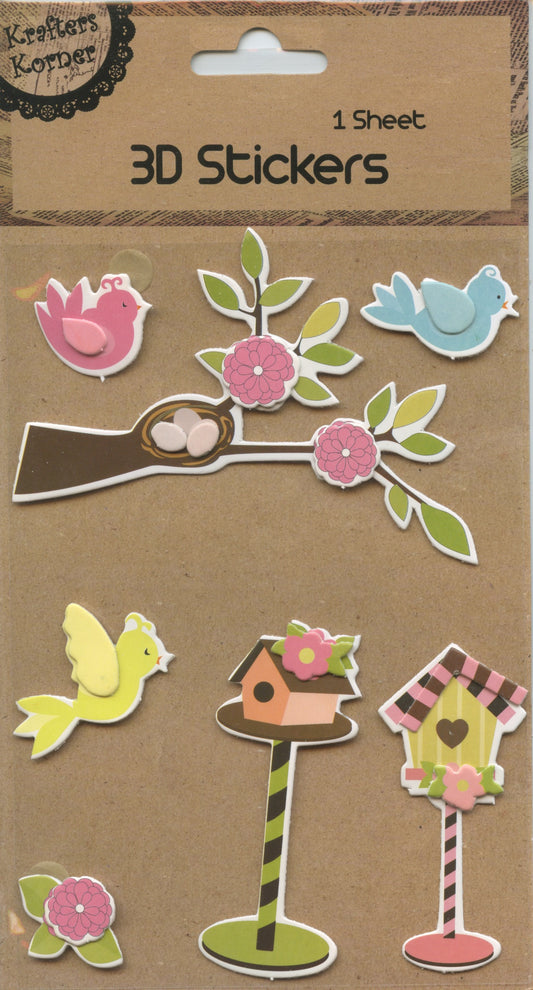 3D Stickers - Birds/Birdhouses - 1 sheet - 7 pc