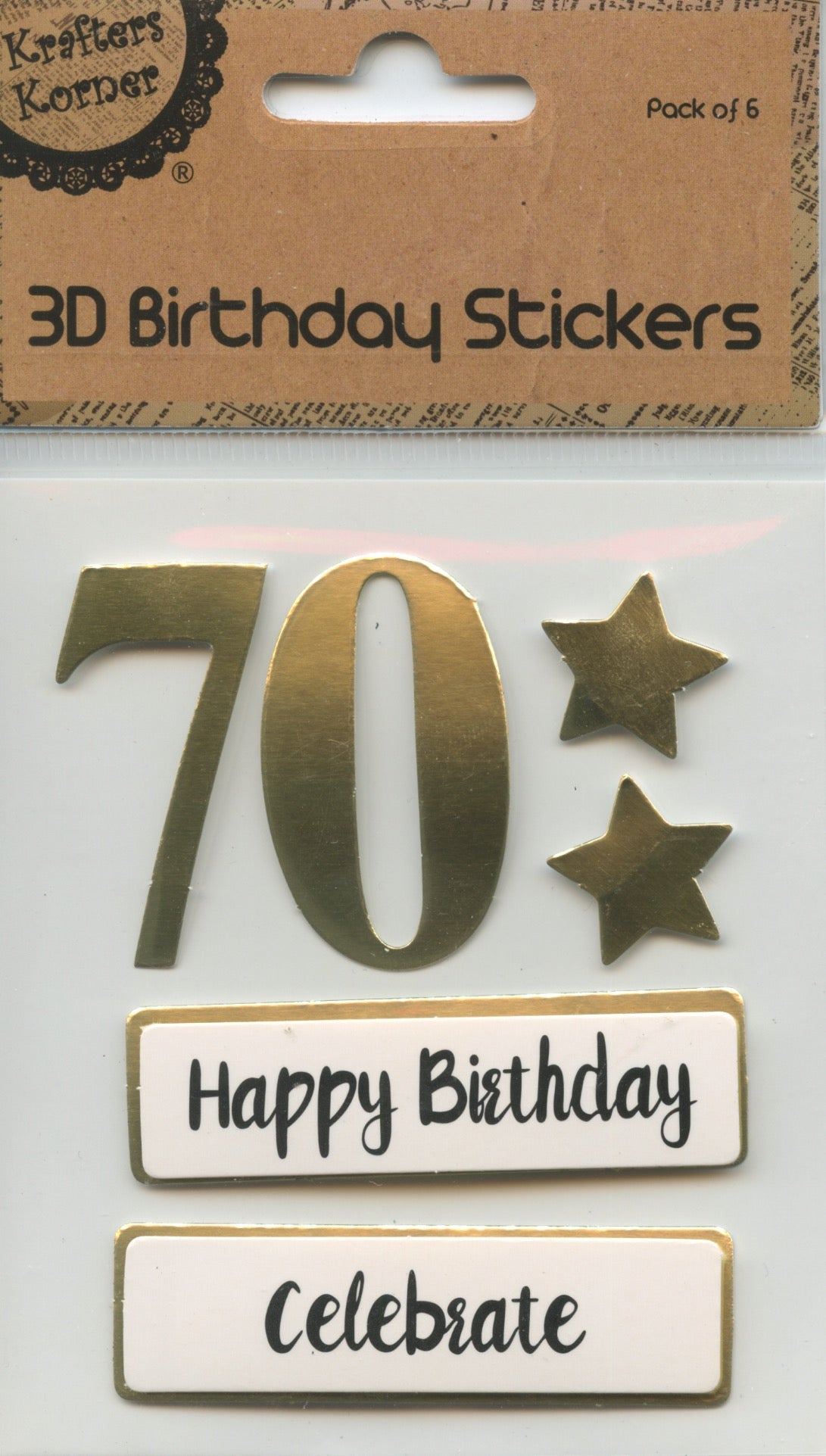 70th - 3D Birthday Stickers - Gold with Stars and Wording