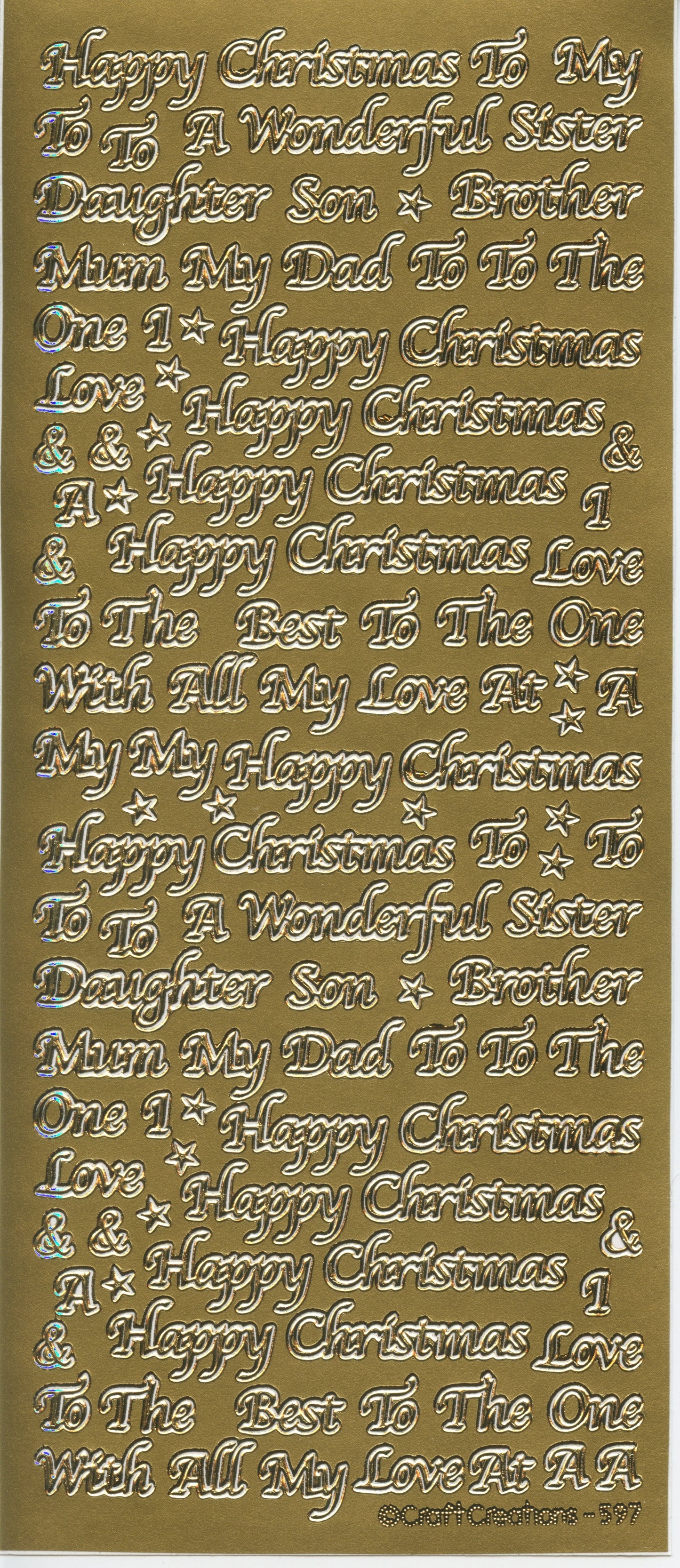 Happy Christmas Theme Wording - Craft Stickers 114 pk - Gold