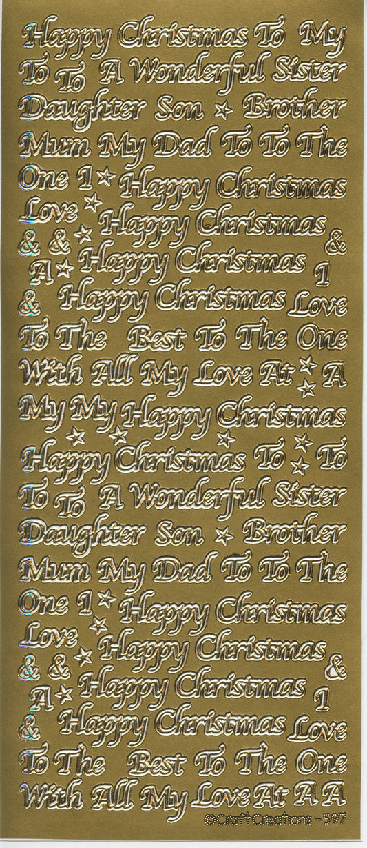 Happy Christmas Theme Wording - Craft Stickers 114 pk - Gold