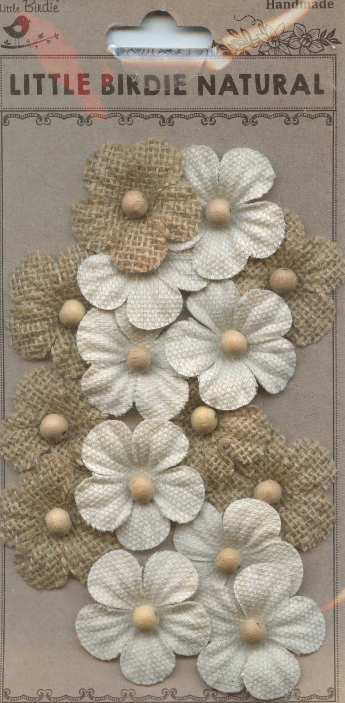 Little Birdie Handmade Burlap and Canvas Beaded Blooms = 16pc