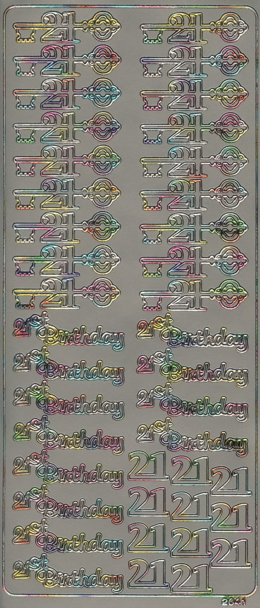 21st Birthday wording and keys - Multicoloured - Craft Stickers 41pk
