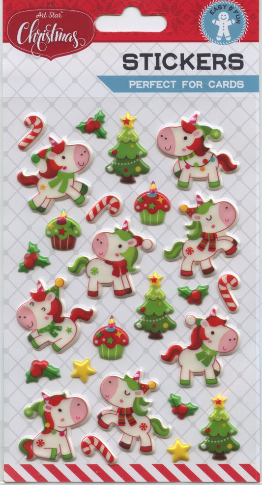 Art Star Christmas Puffy Stickers - Unicorns 25pk