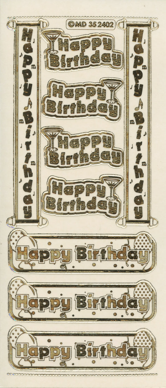 Gold Happy Birthday Transparent - Craft Stickers 9pk