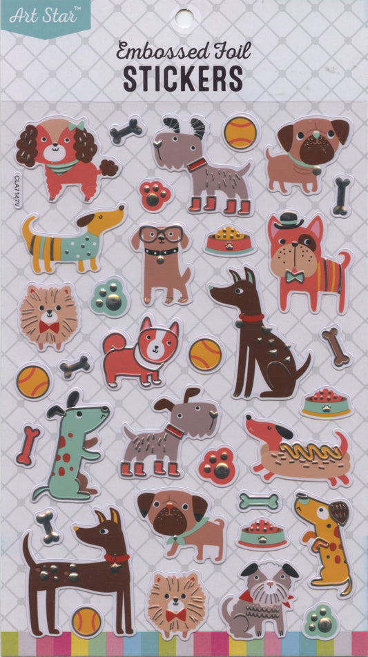 Art Star Christmas Embossed Foil Stickers - Dogs at Play - 35 pc