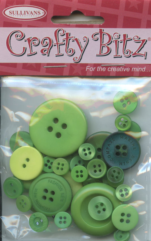 Buttons - Green Assorted - 25 grams