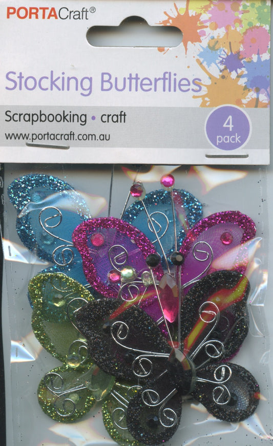 Stocking Butterflies - 3D Self Adhesive -  Bright Shades - Pack of 4