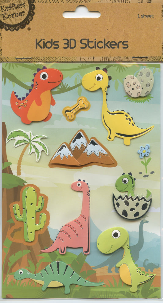 Kids 3D Stickers - Dinosaur Theme - 12pk