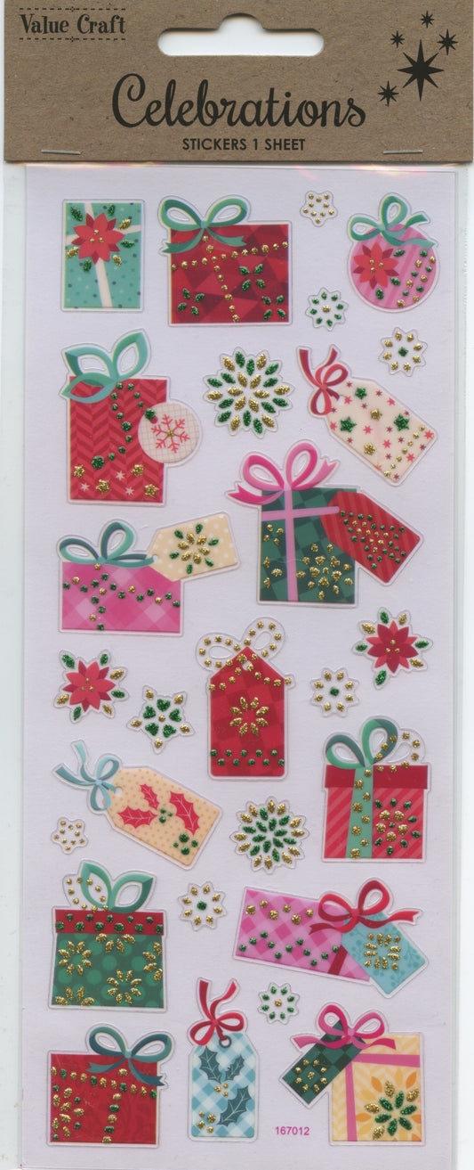 Christmas Present/Poinsettia/Flower -  Stickers - 27 pc