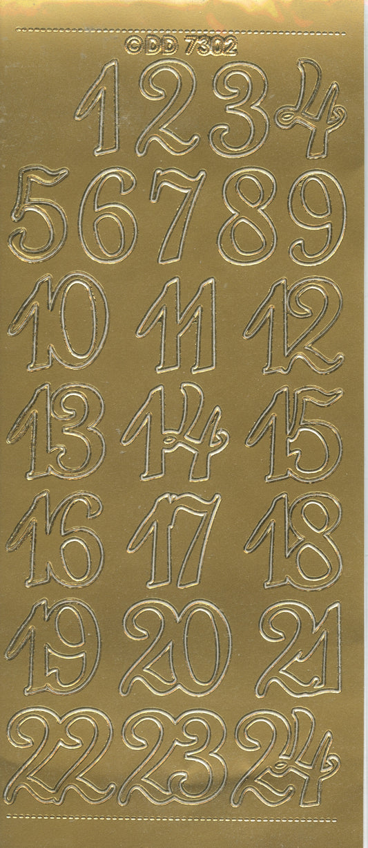Creative Stickers - Numbers - Self Adhesive - 1 to 24 - Gold