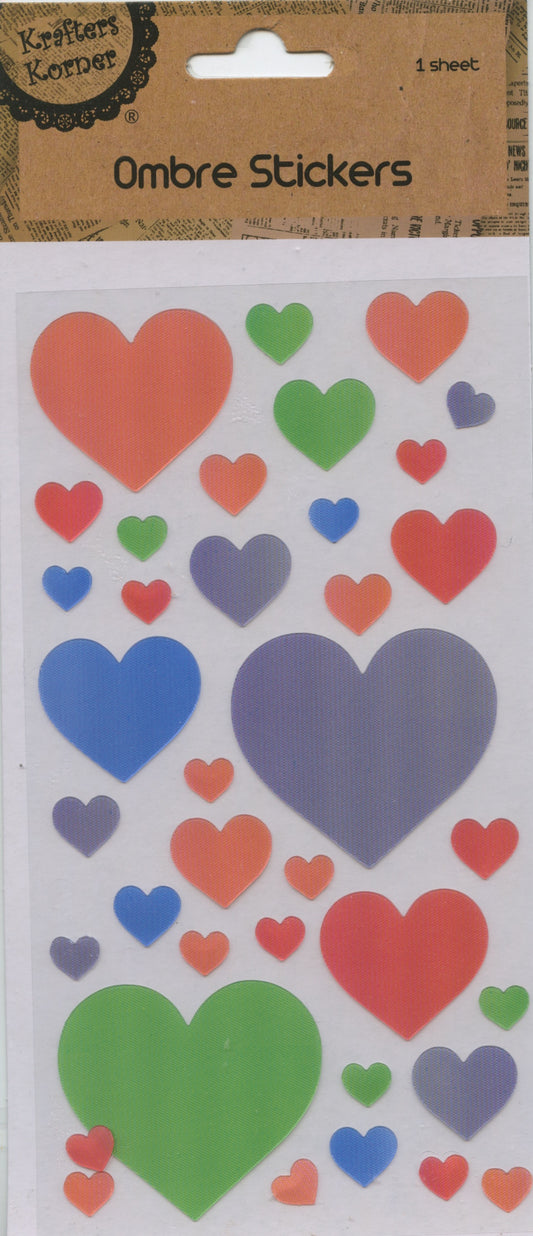 Ombre Stickers - Hearts - 1 Sheets