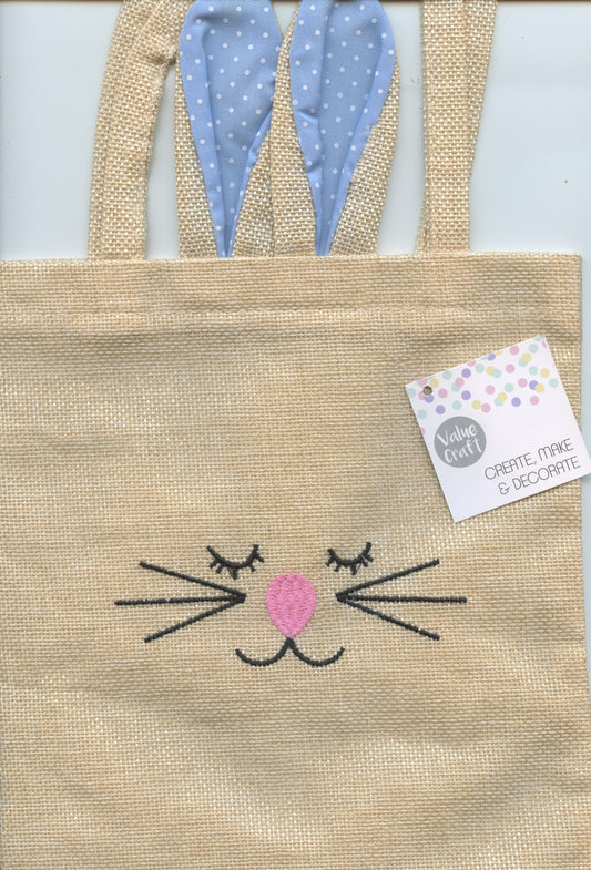 Easter Bag - Hessian with Bunny Ears and Face- Blue - 1pk