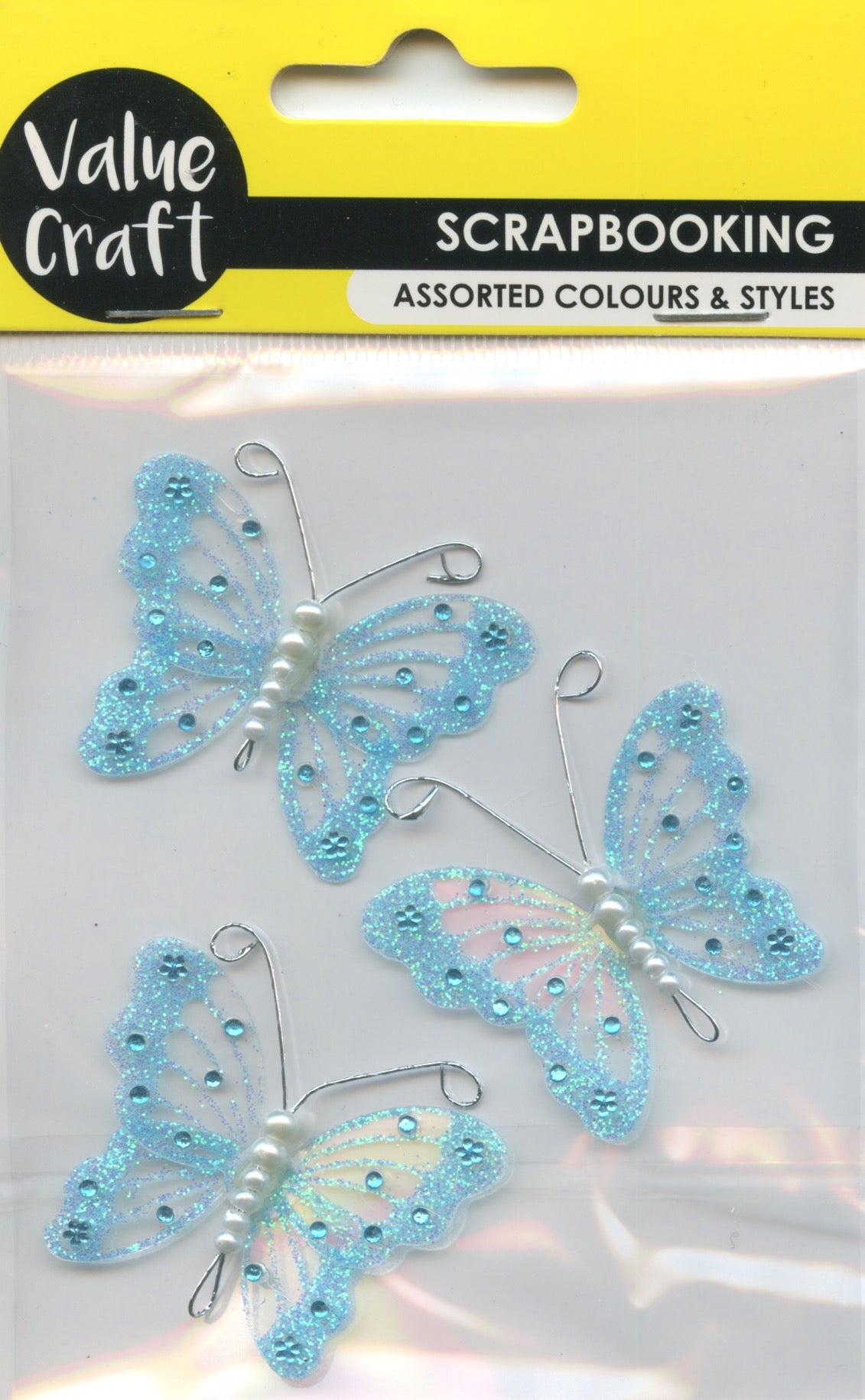 Butterfly Glitter PVC Sticker - Turquoise 3pk