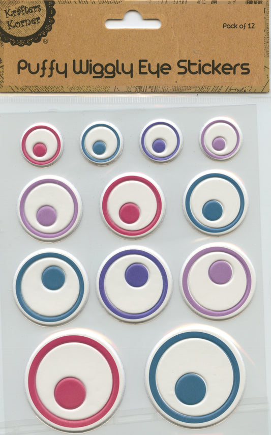 Puffy Wiggly Eye Stickers - colours - Pack of 12