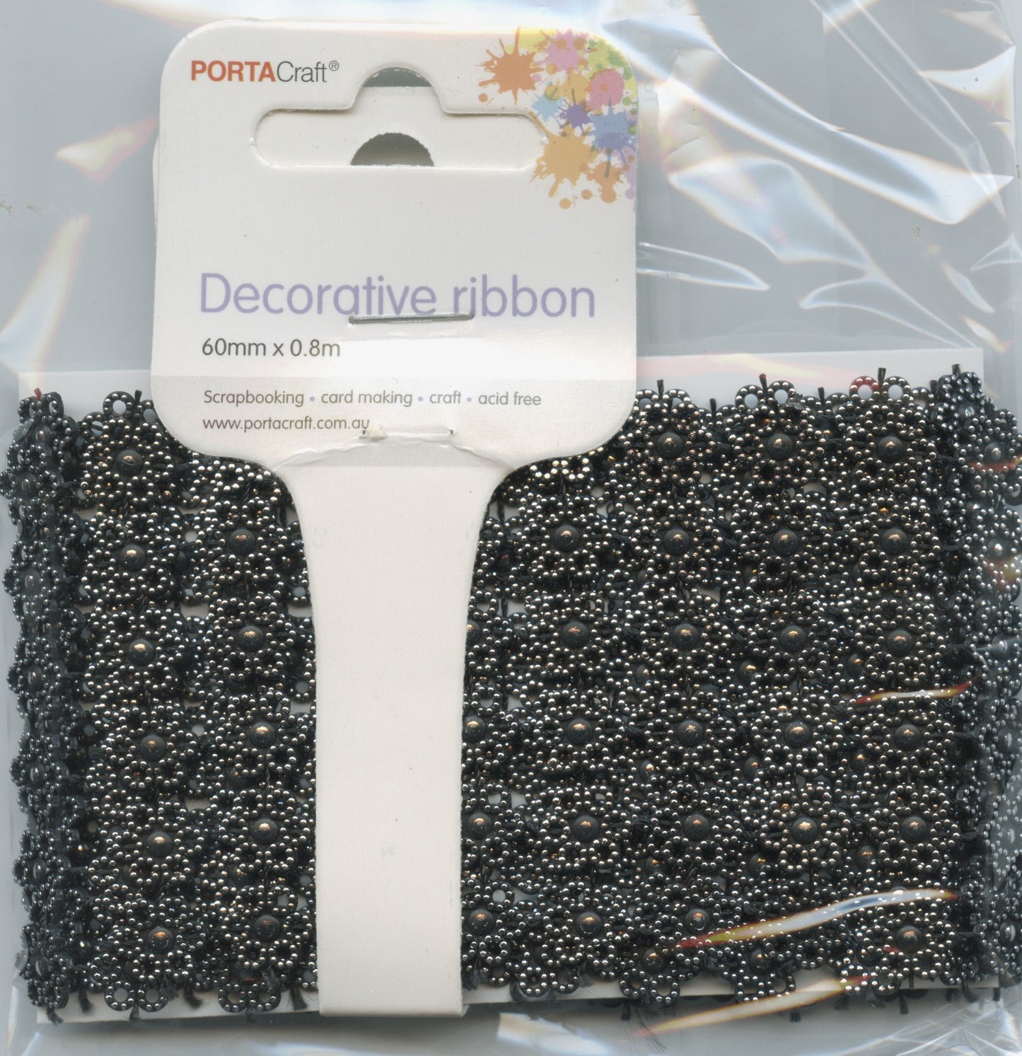 Black & Silver Flower - Decorative Ribbon - 60mm x 0.8m