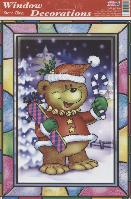Christmas Scene Window Decoration - Static cling - Teddy Bear