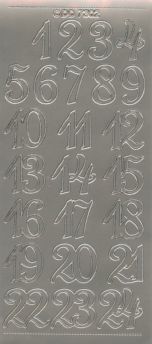 Creative Stickers - Numbers - Self Adhesive - 1 to 24 - Silver
